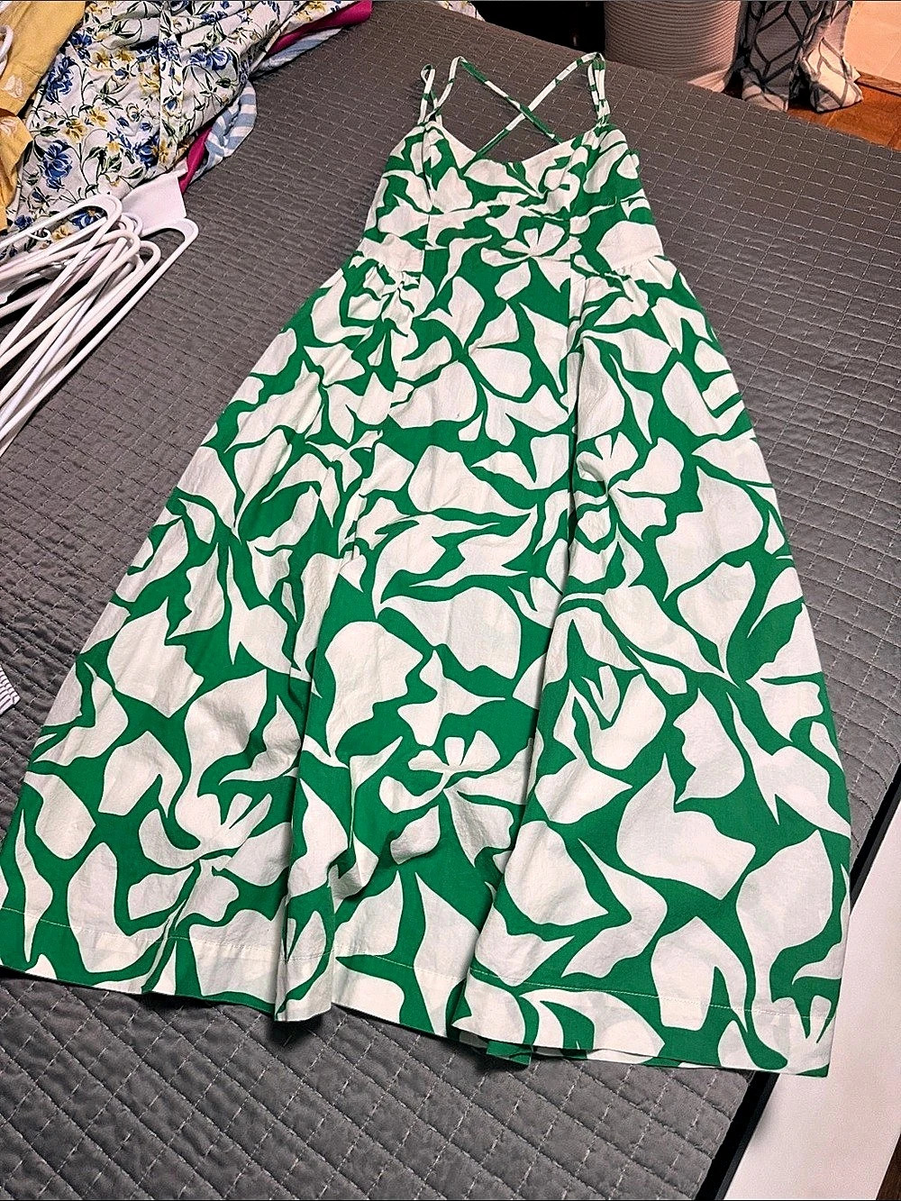 a.new.day Women's Poplin Cross Back Midi Dress Green & White Small